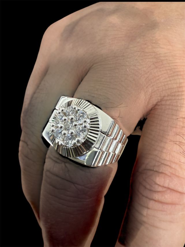 SILBERING 925 SILBER  Königs Iced Out Zirkonia Stein