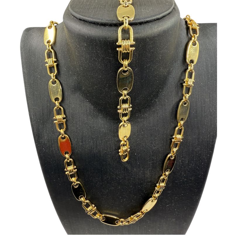 Set 10 mm Plattenkette+ Armband Silber 925 – 14 Karat Vergoldet