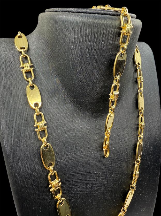 Set 10 mm Plattenkette+ Armband Silber 925 – 14 Karat Vergoldet