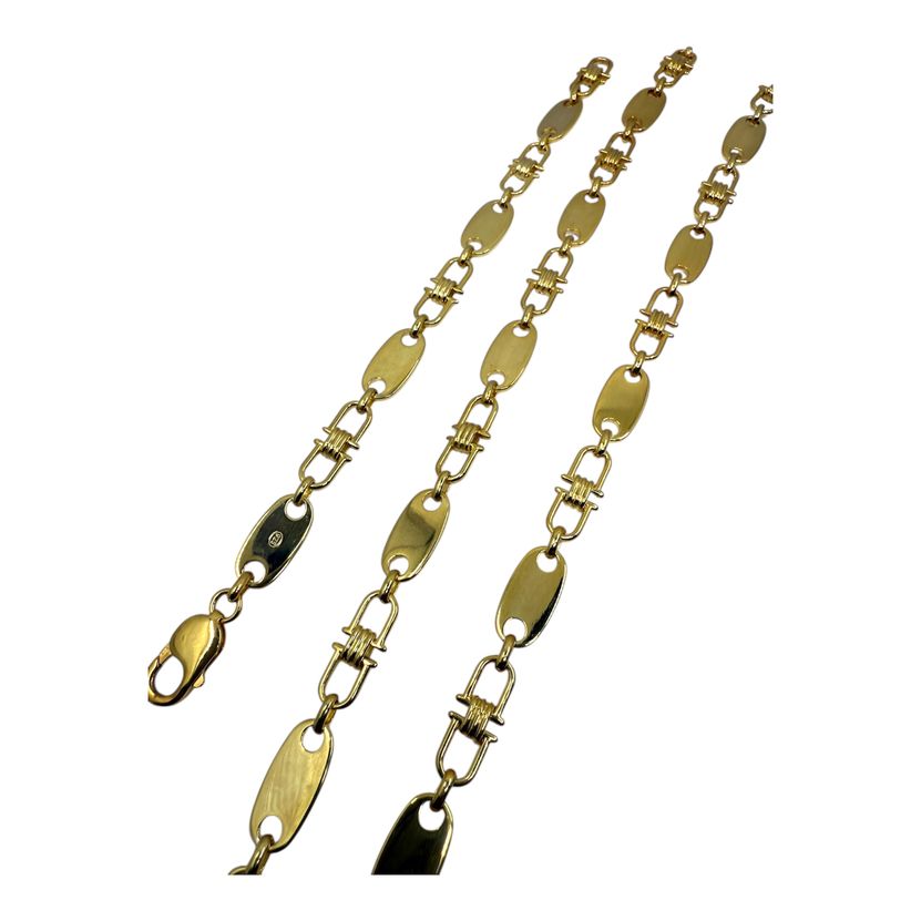 Set 10 mm Plattenkette+ Armband Silber 925 – 14 Karat Vergoldet