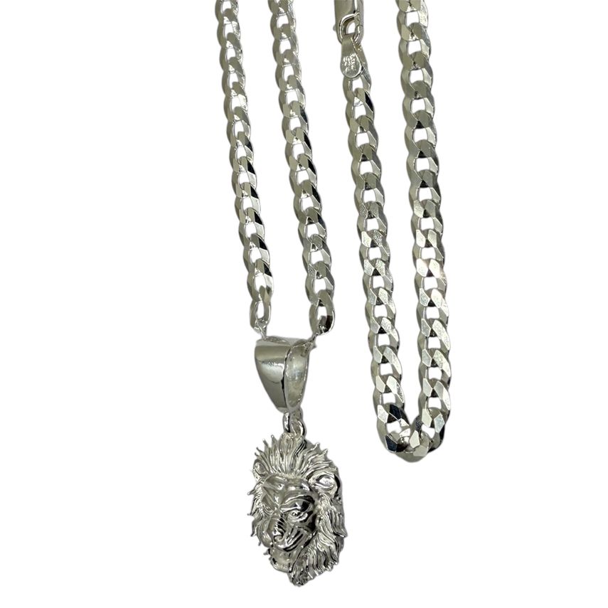 Set Miami Cuban Link Panzerkette + Armband Mit Löwe 4.8mm - Silber 925