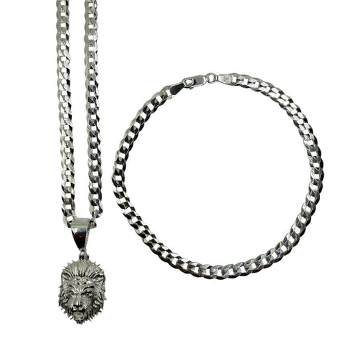 Set Miami Cuban Link Panzerkette + Armband Mit Löwe 4.8mm