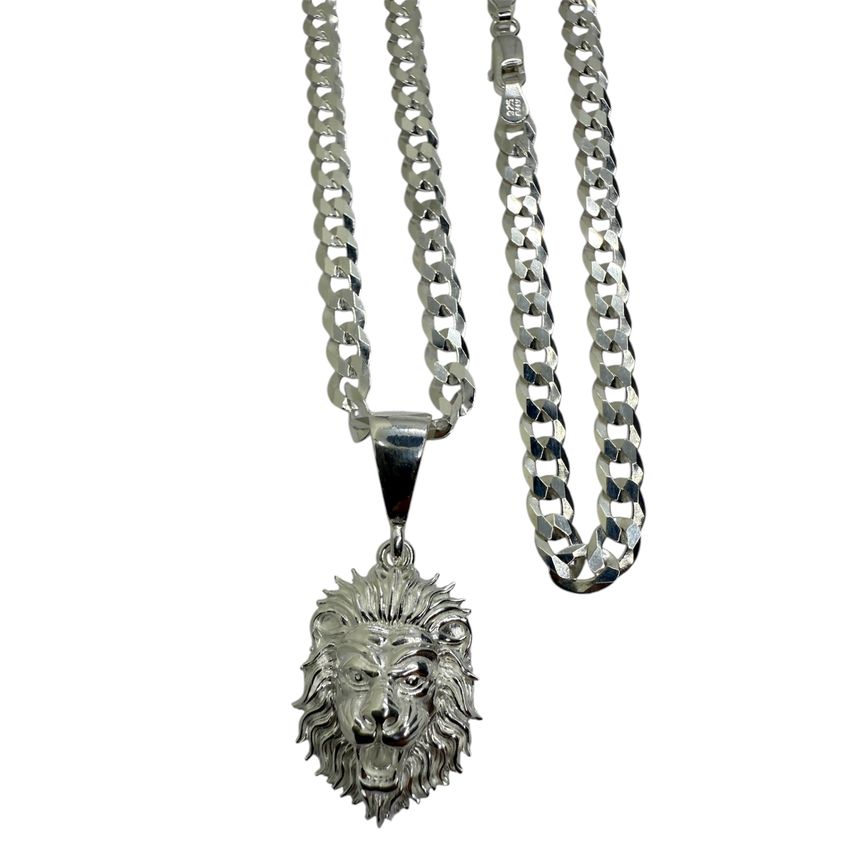 Set Miami Cuban Link Panzerkette + Armband Mit Löwe 4.8mm - Silber 925