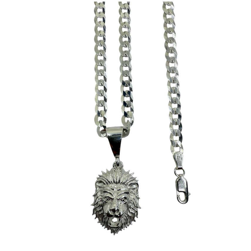 Set Miami Cuban Link Panzerkette + Armband Mit Löwe 4.8mm - Silber 925