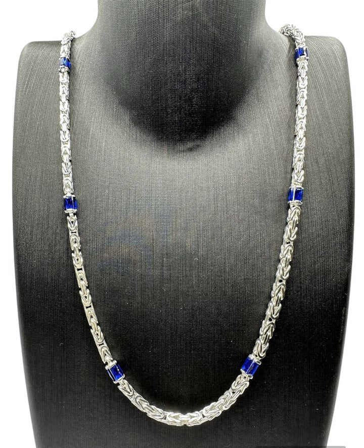 Silber 925 Königskette Blau ICED Out- 3mm breit 55-60 cm