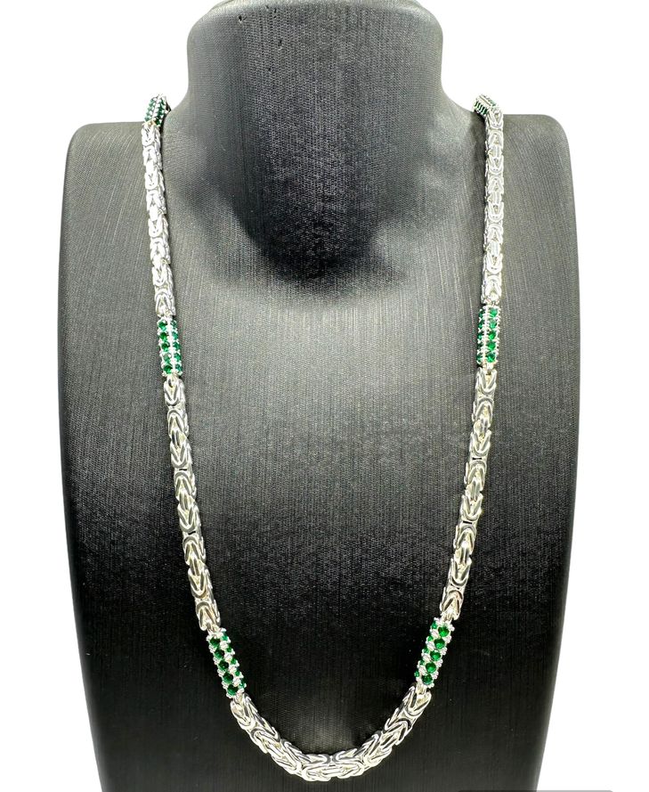 Königskette Green ICED out- 4mm breit x 60/65/70cm lang - silber 925 lang 925 Sterling Silber