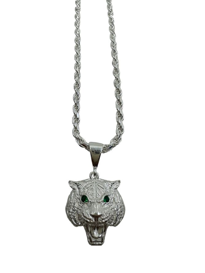 Silber Kordelkette Rope Chain breite 3.5 mm Mit Tigerkopf Anhänger (3)