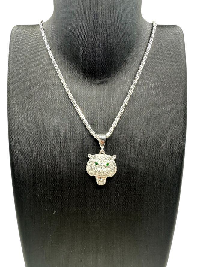 Silber Kordelkette Rope Chain breite 3.5 mm Mit Tigerkopf Anhänger (5)
