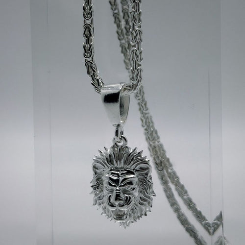 Königskette-Plattenkette Silber 925 breite 2/4.5 mm Mit Löwen Anhänger