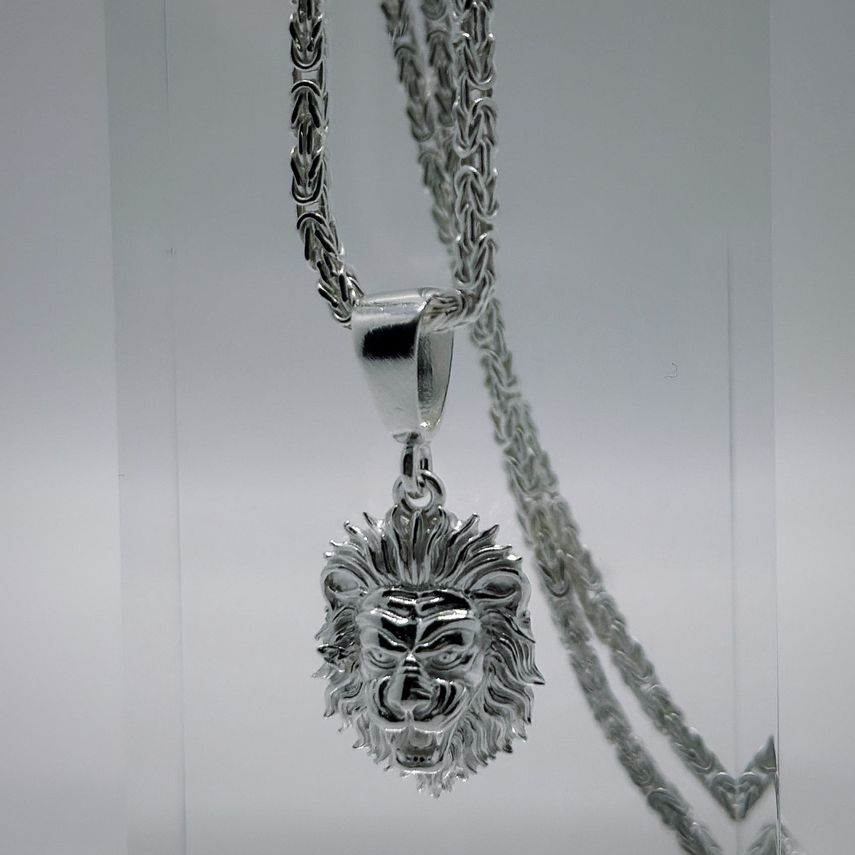 Königskette-Plattenkette Silber 925 breite 2/4.5 mm Mit Löwen Anhänger