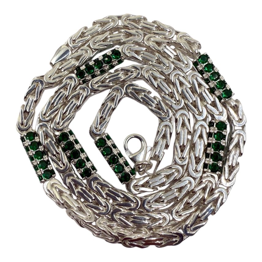 Königskette Iced Out 2.0 4 mm mit grünen Zirkonia aus 925er Silber – Ansicht 3