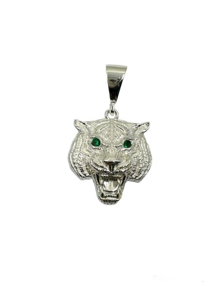 Tigerkopf-Anhänger mit grünen Augen aus 925er Silber – Ansicht 3