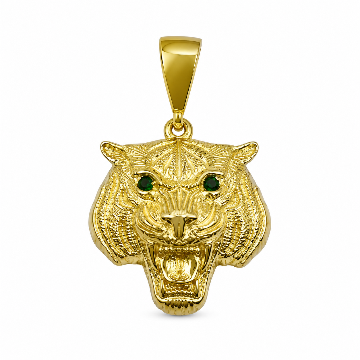 Tiger Anhänger Mit Grüne Augen 925er Silber Vergoldet