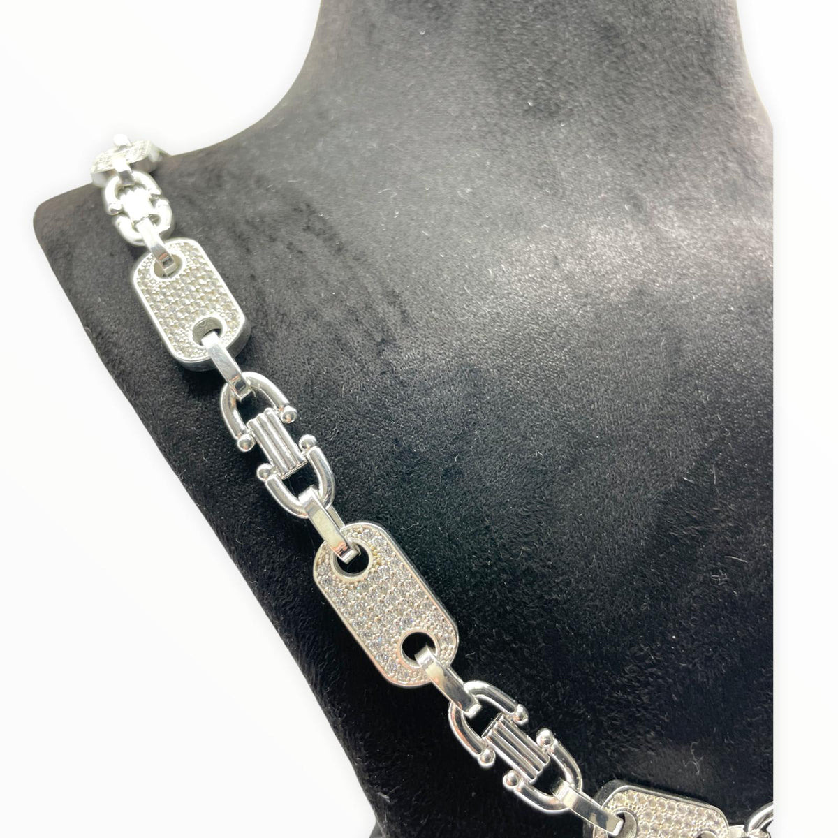 Plattenkette Iced Out (Steigbügelkette) 10 mm aus 925er Silber – Ansicht 3