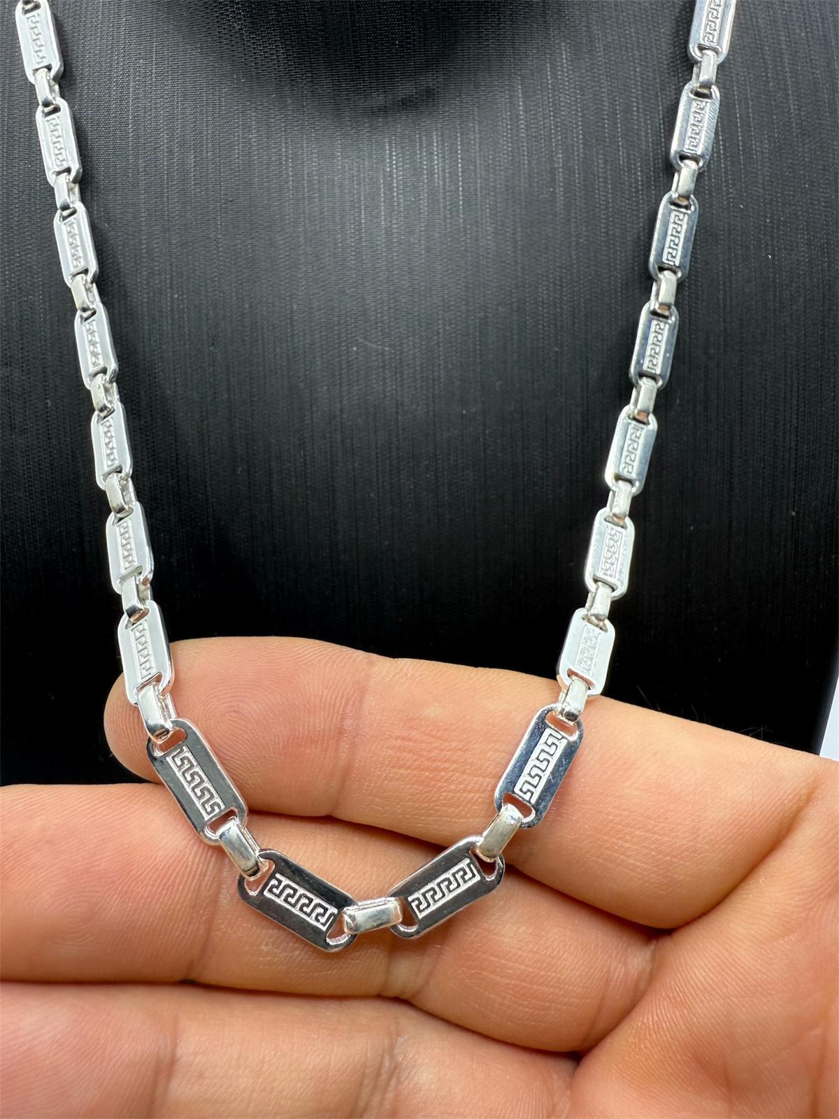 Sterling Silber 925 Halskette Panzer Griechischer Muster 4mm Massiv