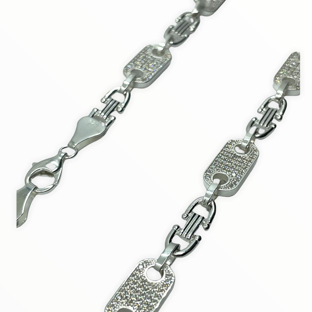 Plattenkette Iced Out (Steigbügelkette) 8 mm aus 925er Silber – Ansicht 4