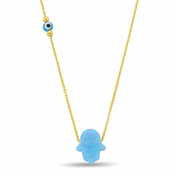 Fatima-Hand-Kette mit Opal und Nazar aus 925er Silber