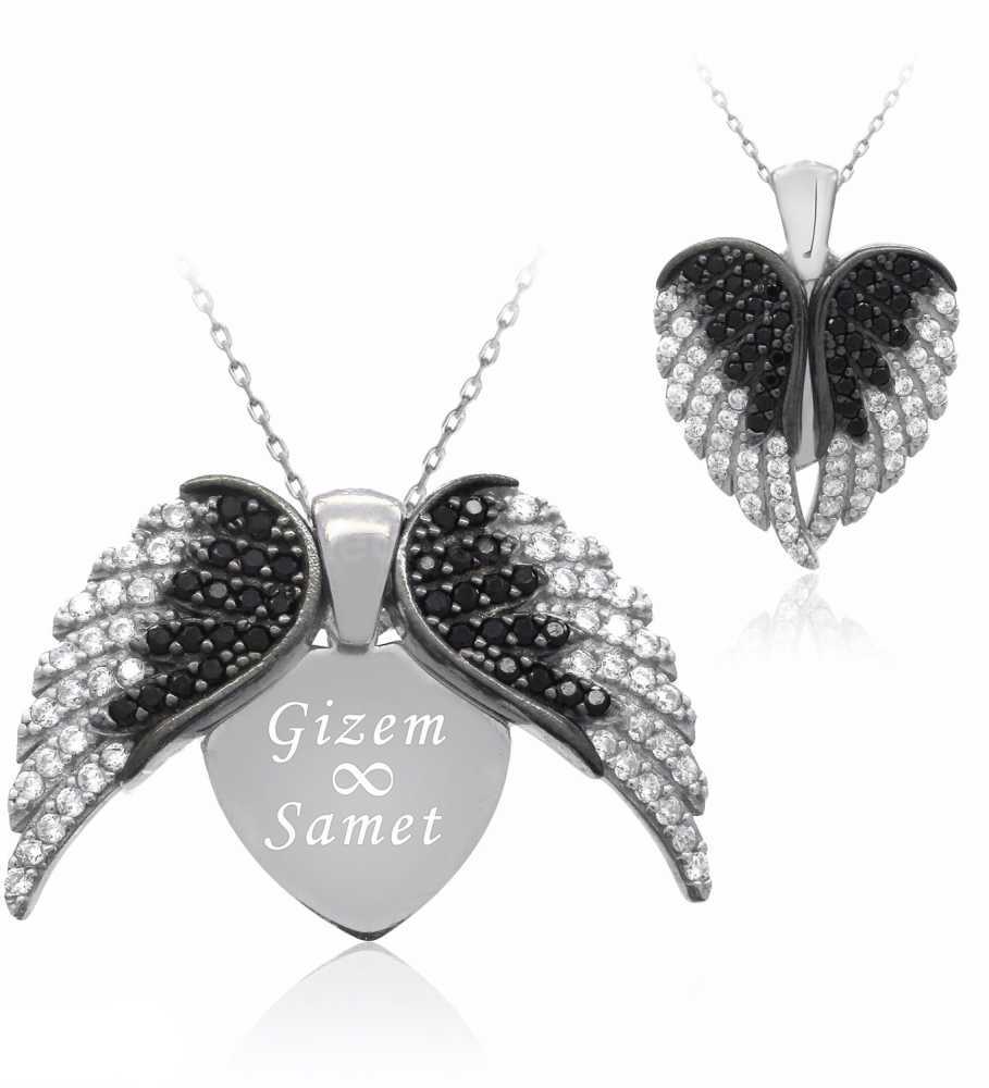 Flügel-Gravurkette aus 925er Silber – Ansicht 2