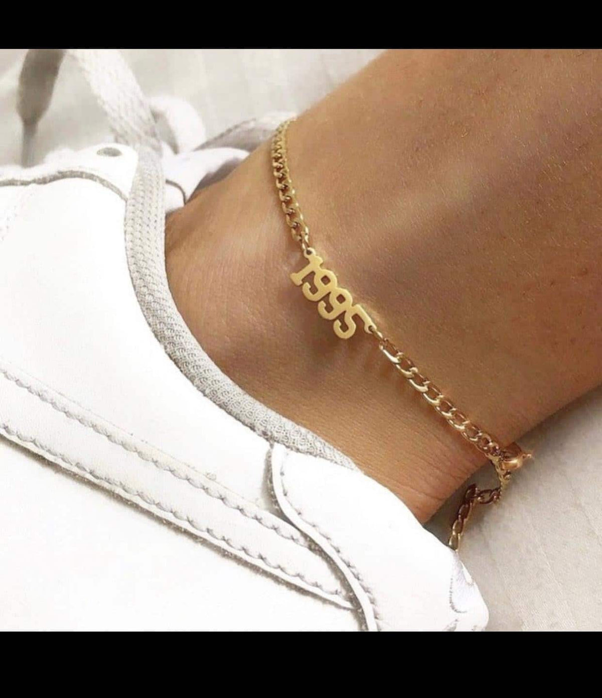 Datum-Fußkette im Cuban-Stil aus 925er Silber – Ansicht 2