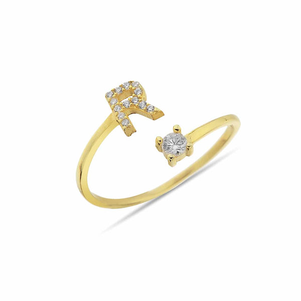 Letter Diamond Ring mit Buchstabe aus 925er Silber
